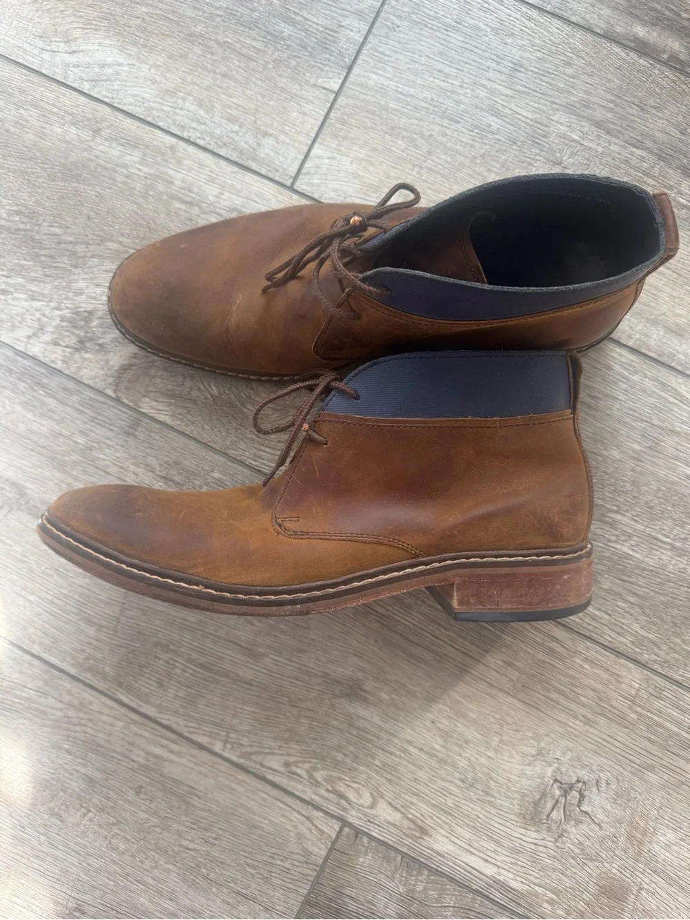 Cole Haan Brown Leather Chukka Boots with Navy Collar